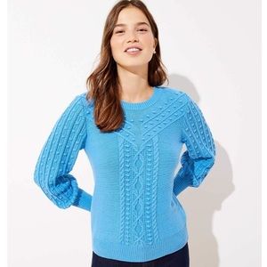 LOFT BOBBLE CABLE SWEATER IN PARADISE BLUE